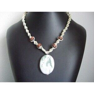 Jasper Pendant On HEMP Choker Peace Stone Necklace Boho Handmade Hippie Earthy